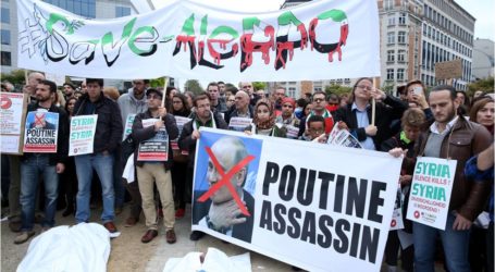 مظاهرة في بروكسل تنديدا باعتداءات النظام السوري وروسيا على حلب