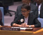 انسحاب وزيرة الخارجية الإندونيسية عند إلقاء السفير الإسرائيلي كلمة في مجلس الأمن 